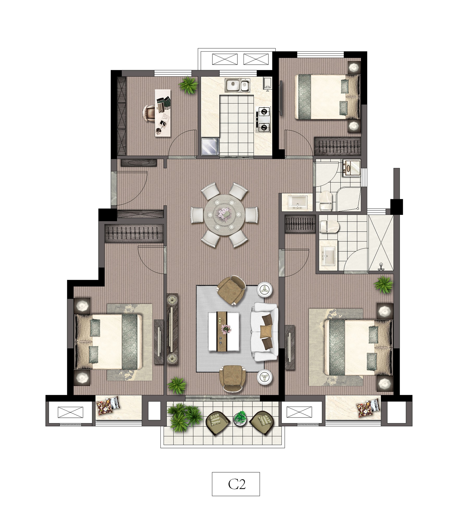 云璟 C2建面約118㎡ 四房兩廳兩衛(wèi)